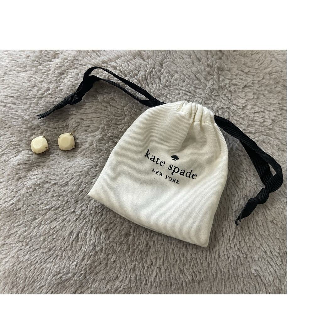 kate spade new york Cream Square Stud Earrings Gold Tone Metal Prong Setting
